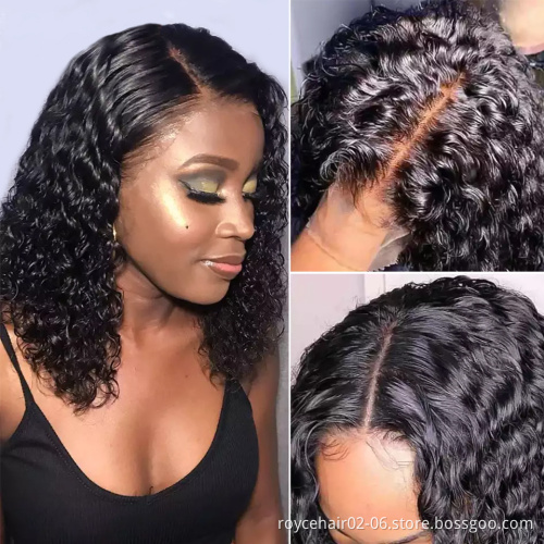 Top Selling 14 Inch Curly Hair Extensions Lace Wig Full Virgin Brazilian Human Hair Deep Wave Swiss 4x4 Lace Front Wig For Women